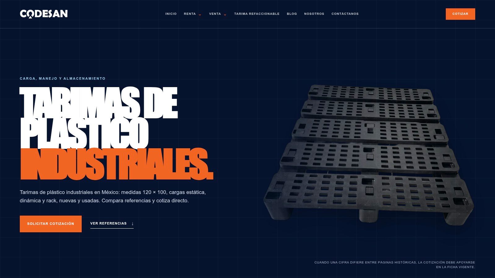 Screenshot from https://codesan.com.mx/tarimas-de-plastico/